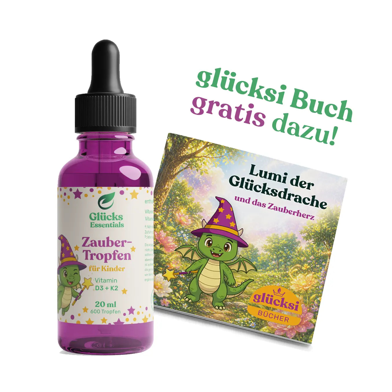 ZauberTropfen + gratis glücksi Buch - Vitamin D3 + K2 für Kinder - 20 ml