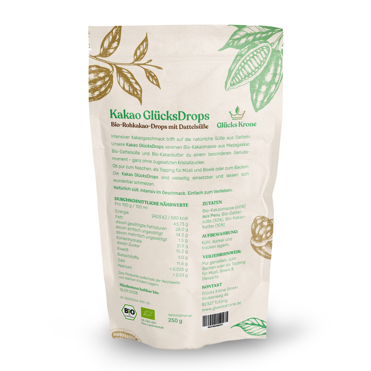 Kakao GlücksDrops - Bio-Rohkakao-Drops mit Dattelsüße - 250 g