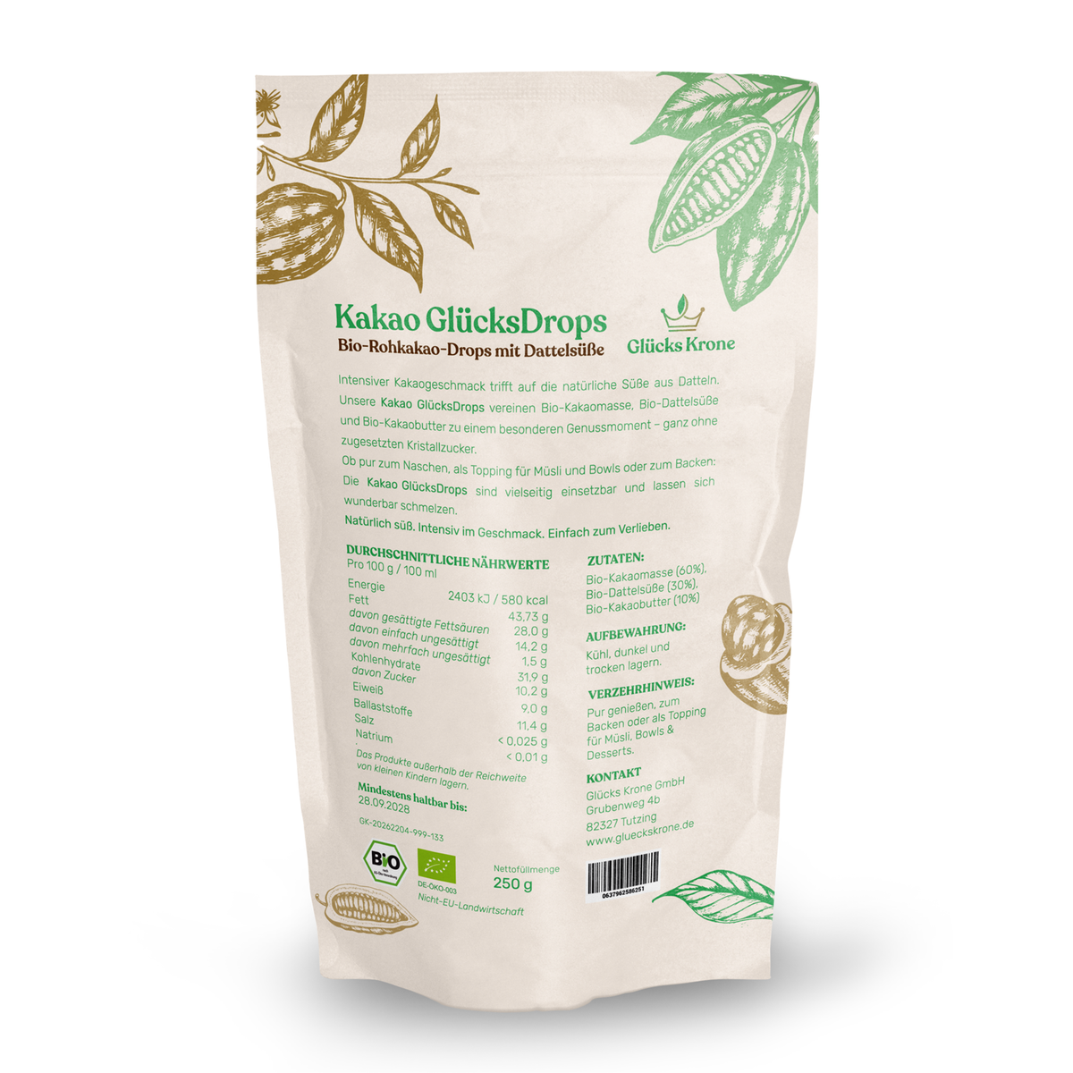 Kakao GlücksDrops - Bio-Rohkakao-Drops mit Dattelsüße - 250 g