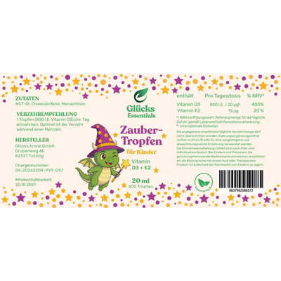 ZauberTropfen + gratis glücksi Buch - Vitamin D3 + K2 für Kinder - 20 ml