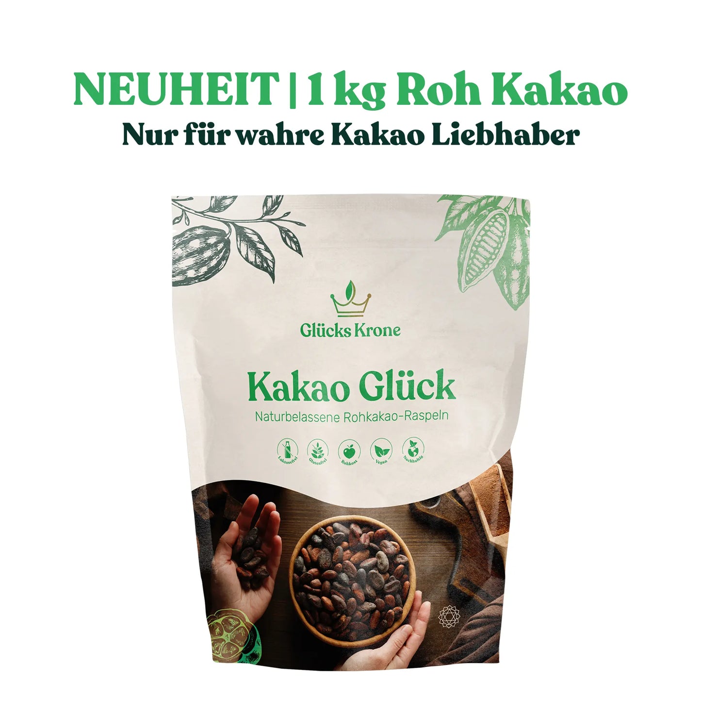 Bio Kakao Glück 1 kg (100% Bio Roh Kakao)
