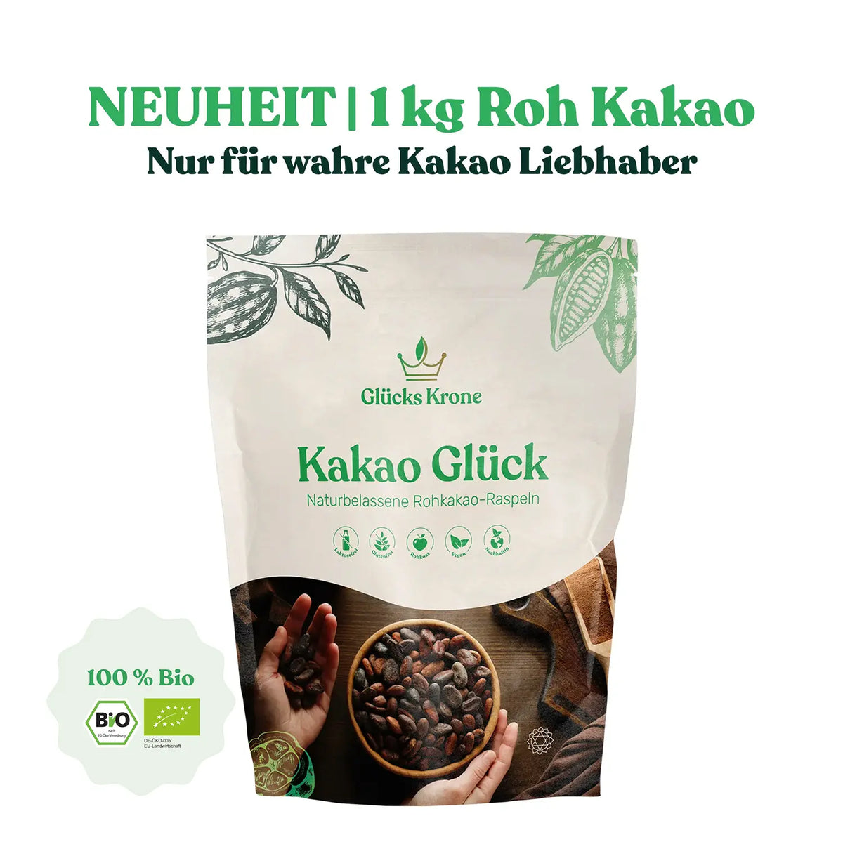 Bio Kakao Glück 1 kg (100% Bio Roh Kakao)