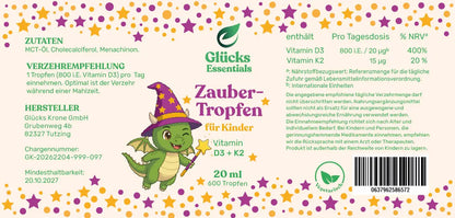 ZauberTropfen + gratis glücksi Buch - Vitamin D3 + K2 für Kinder - 20 ml