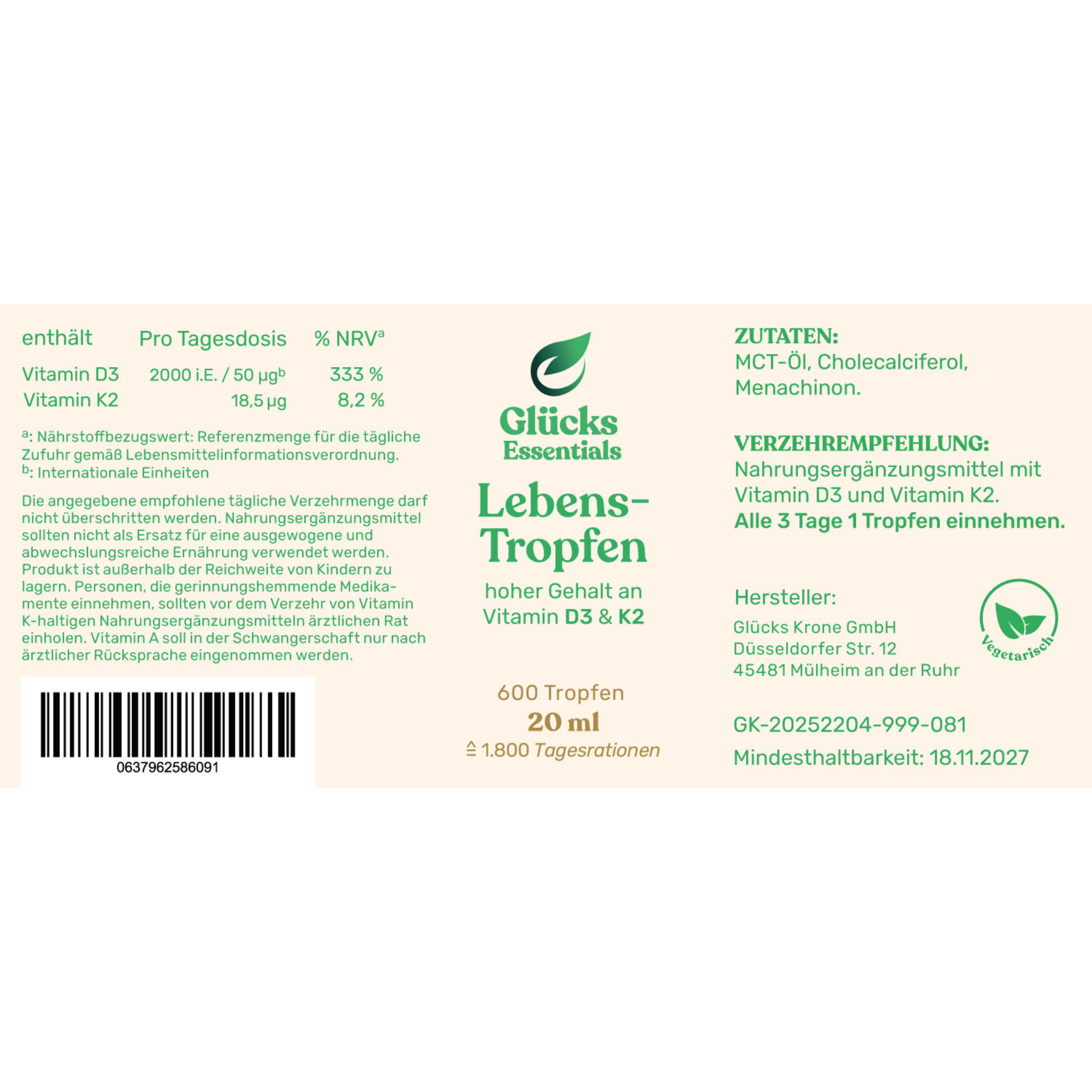 Lebens-Tropfen 2.000 IE (D3 & K2) - 20ml