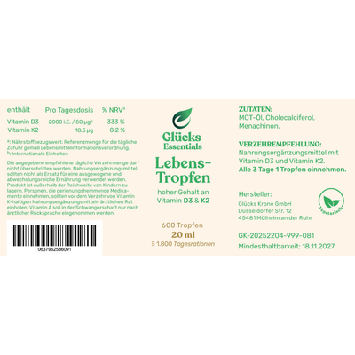 Lebens-Tropfen 2.000 IE (D3 & K2) - 20ml