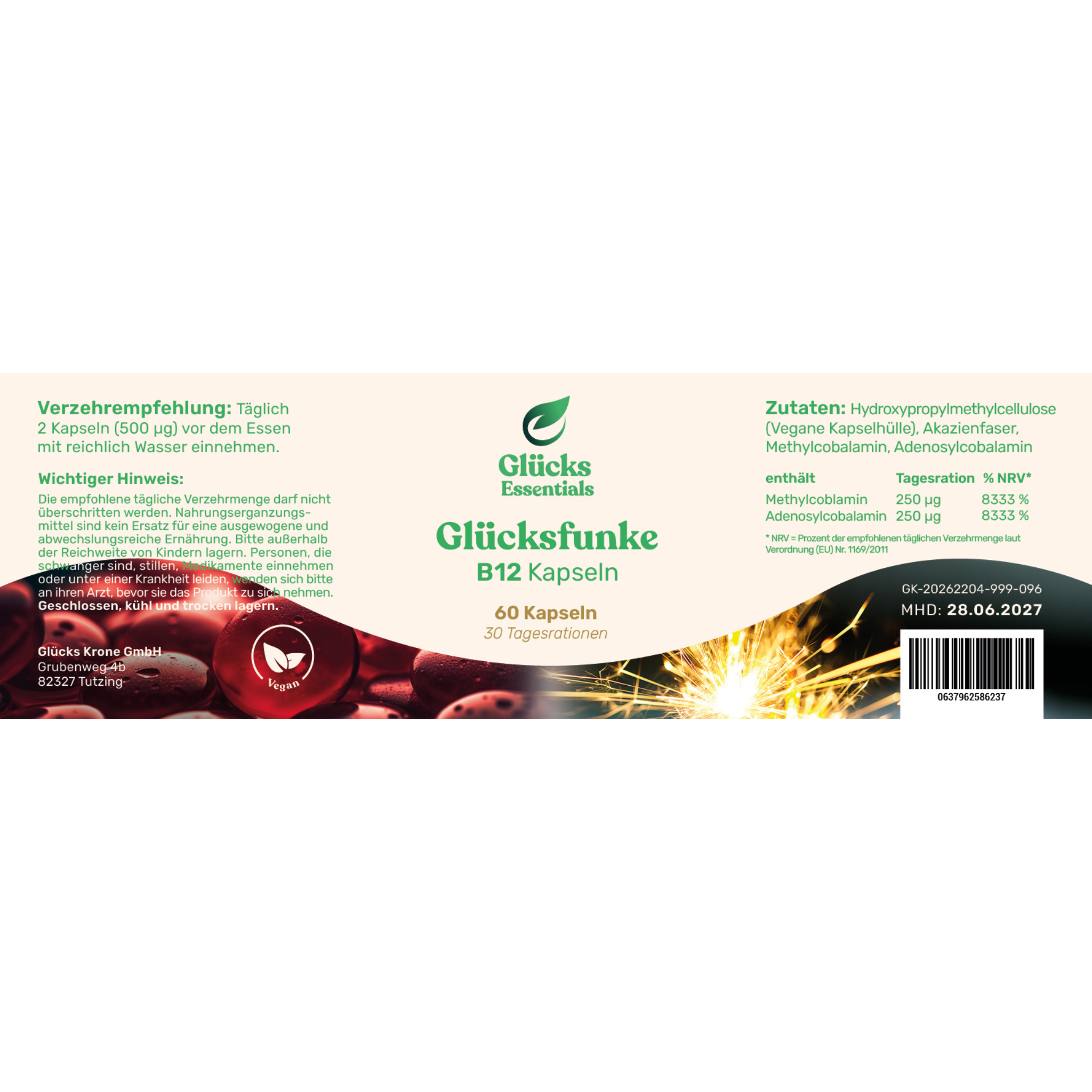 Glücksfunke - Vitamin B12 - 60 Kapseln