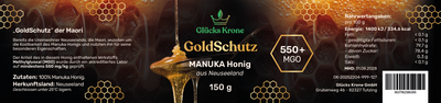 GoldSchutz - Premium Manuka Honig - 550+ MGO - 150 g - aus Neuseeland