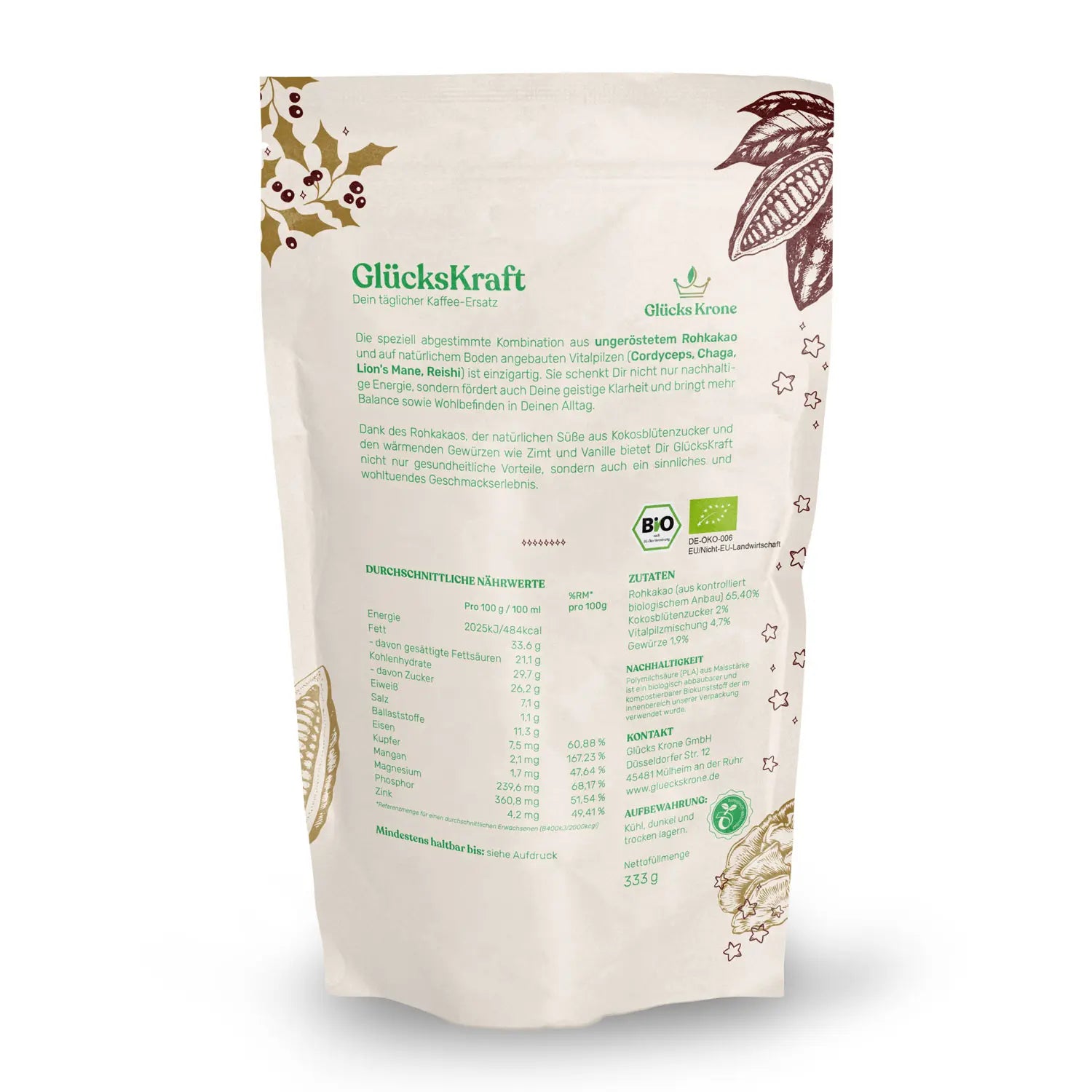 Bio GlücksKraft 333g (Pilz Kakao)