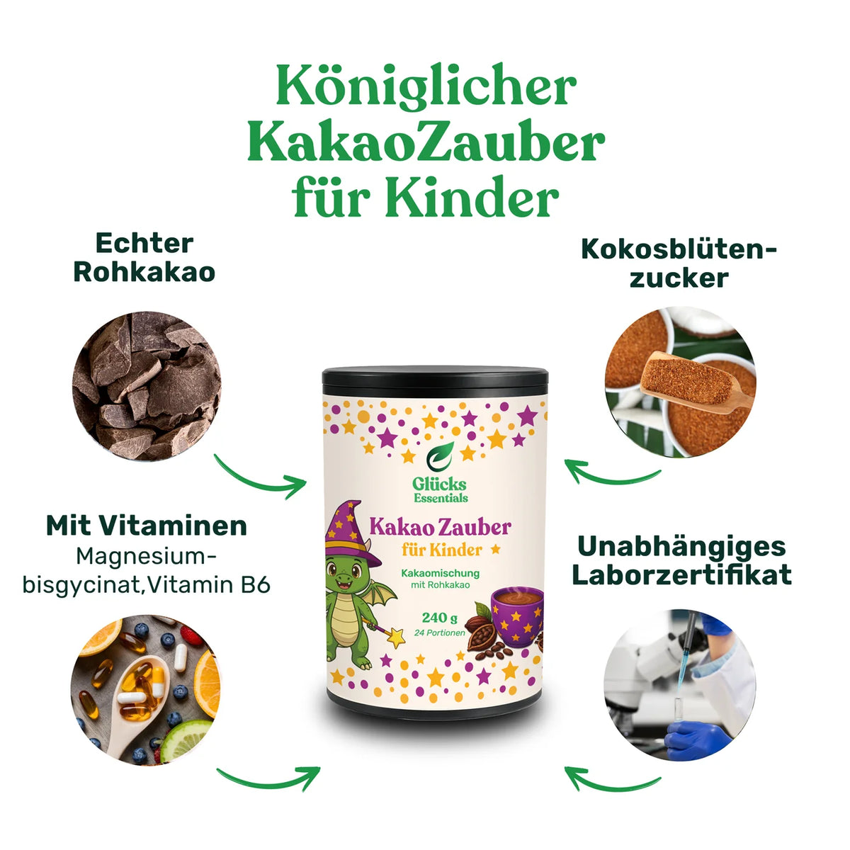 Kakao Zauber + gratis glücksi Buch - Kakaomischung für Kinder - 240 g