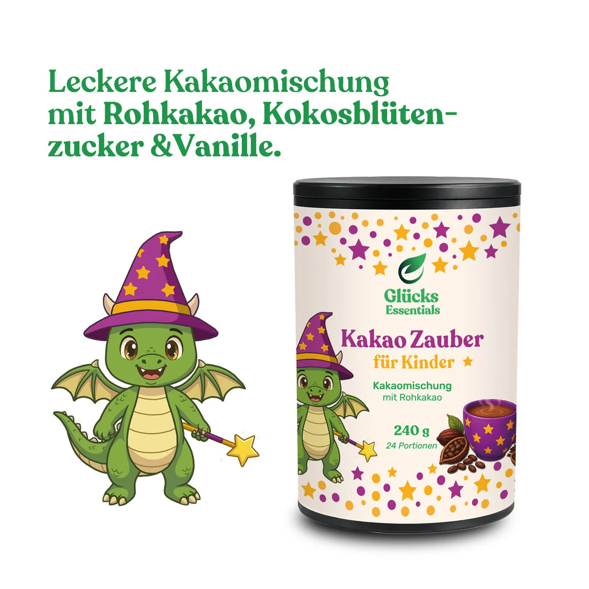 Kakao Zauber + gratis glücksi Buch - Kakaomischung für Kinder - 240 g