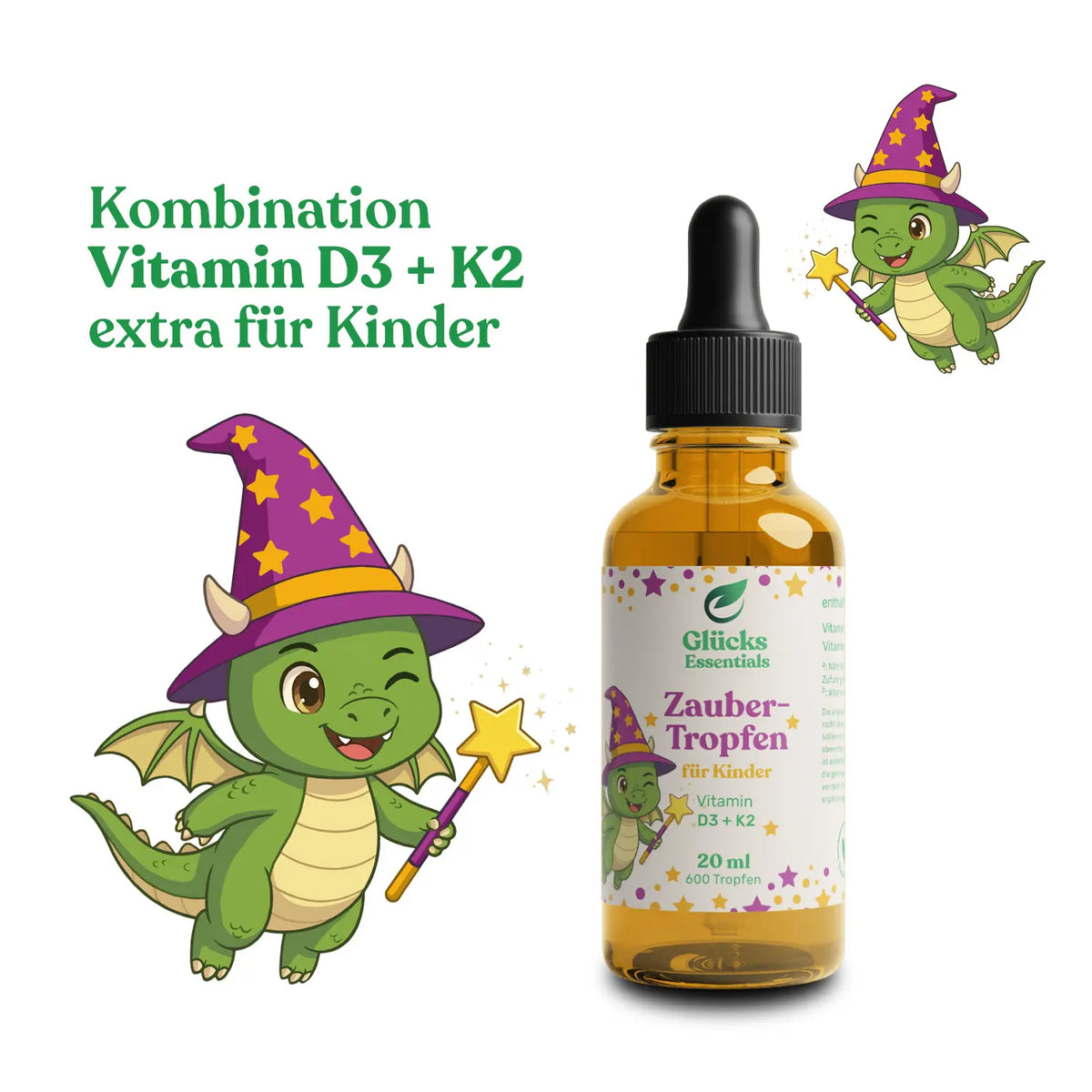 ZauberTropfen + gratis glücksi Buch - Vitamin D3 + K2 für Kinder - 20 ml