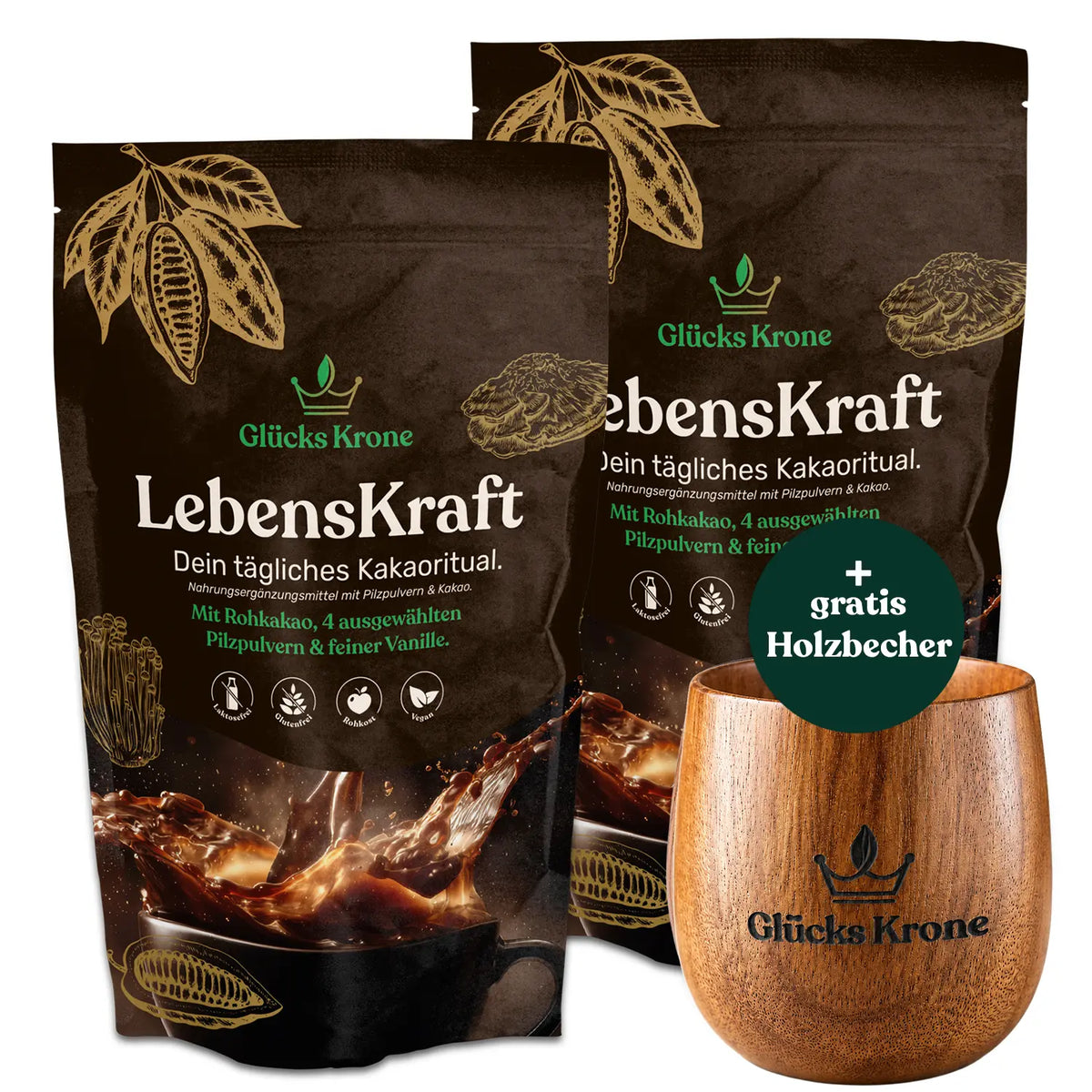 LebensKraft Bundle (2 × 333 g) + gratis Akazienholz-Becher