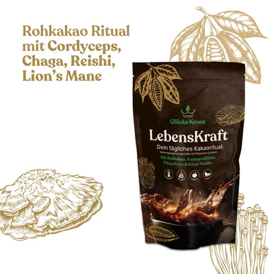 LebensKraft - Rohkakao mit 4 Pilzpulvern & Vanille  - 333g