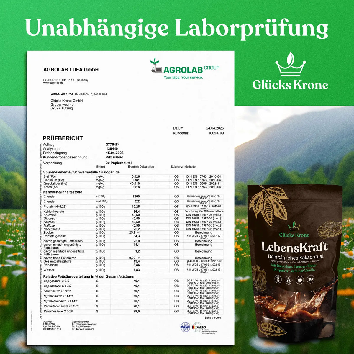 LebensKraft - Rohkakao mit 4 Pilzpulvern & Vanille  - 333g