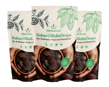 3 Stück Kakao GlücksDrops - Bio-Rohkakao-Drops mit Dattelsüße - 250 g