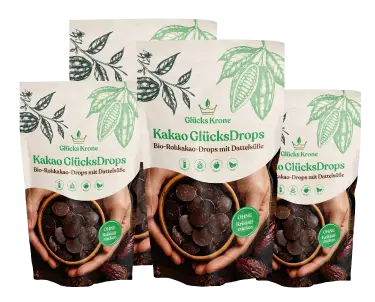 4 Stück Kakao GlücksDrops - Bio-Rohkakao-Drops mit Dattelsüße - 250 g
