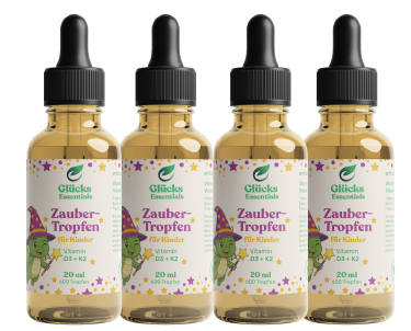 4 Stück ZauberTropfen + gratis glücksi Buch - Vitamin D3 + K2 für Kinder - 20 ml