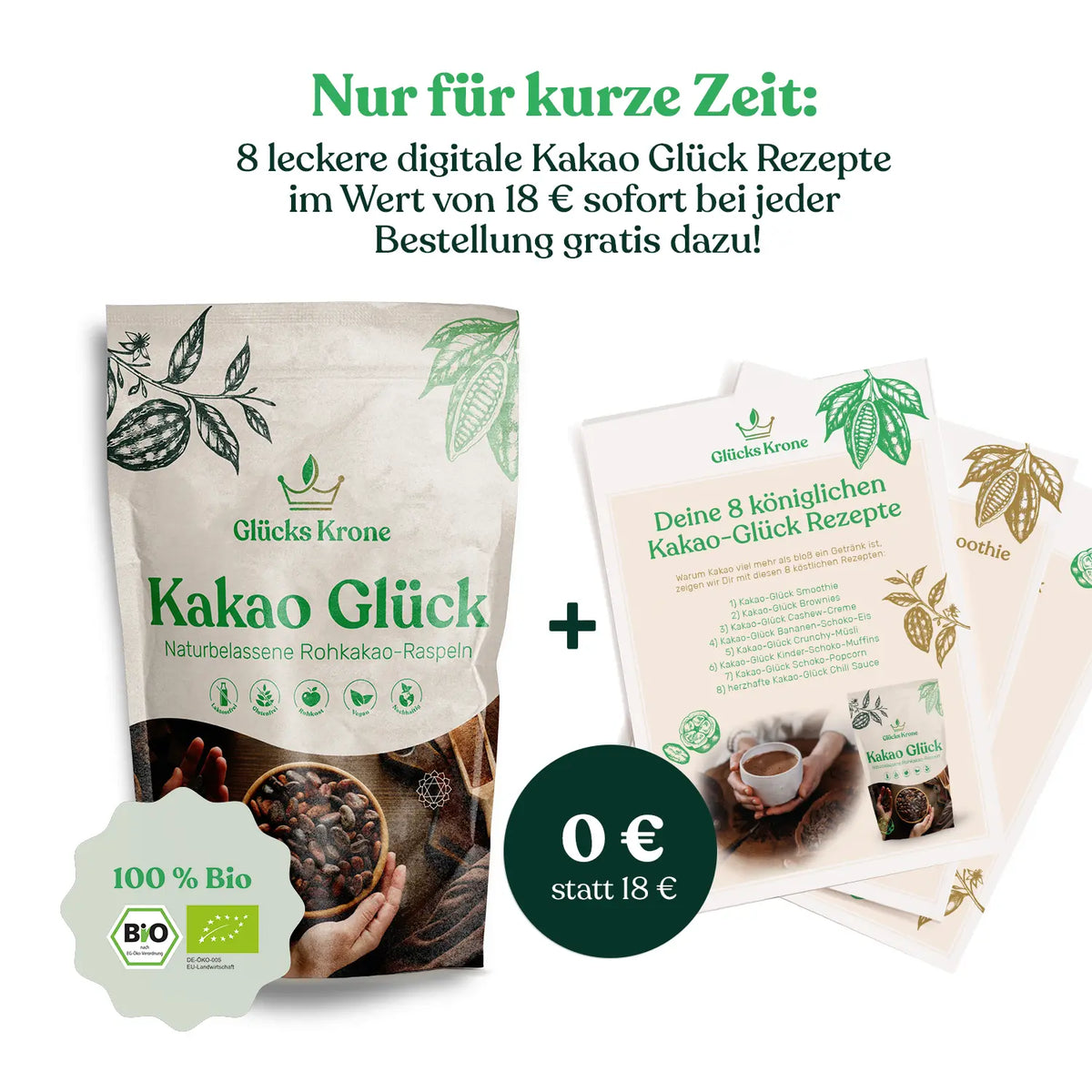 Bio Kakao Glück (100% Bio Roh Kakao) - 250g