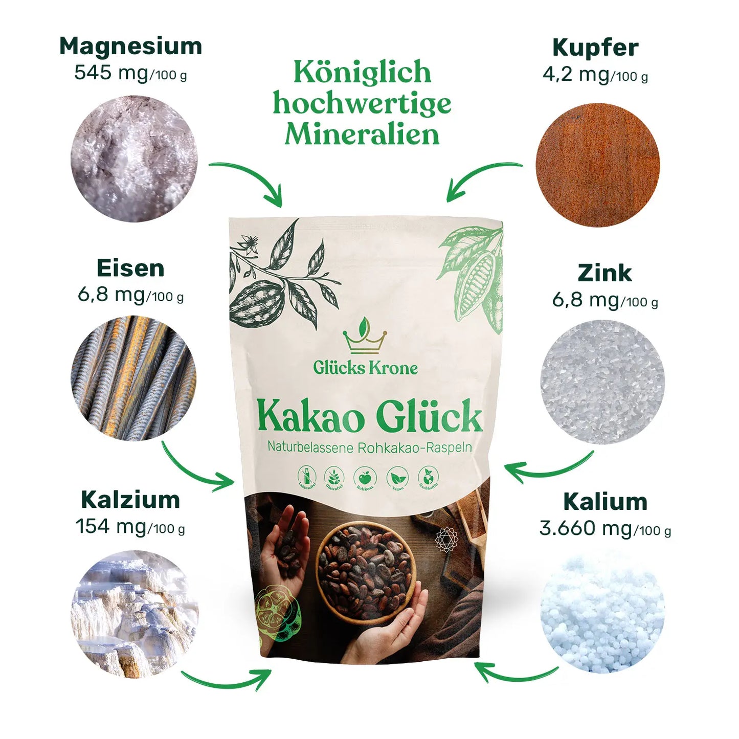 Bio Kakao Glück 1 kg (100% Bio Roh Kakao)