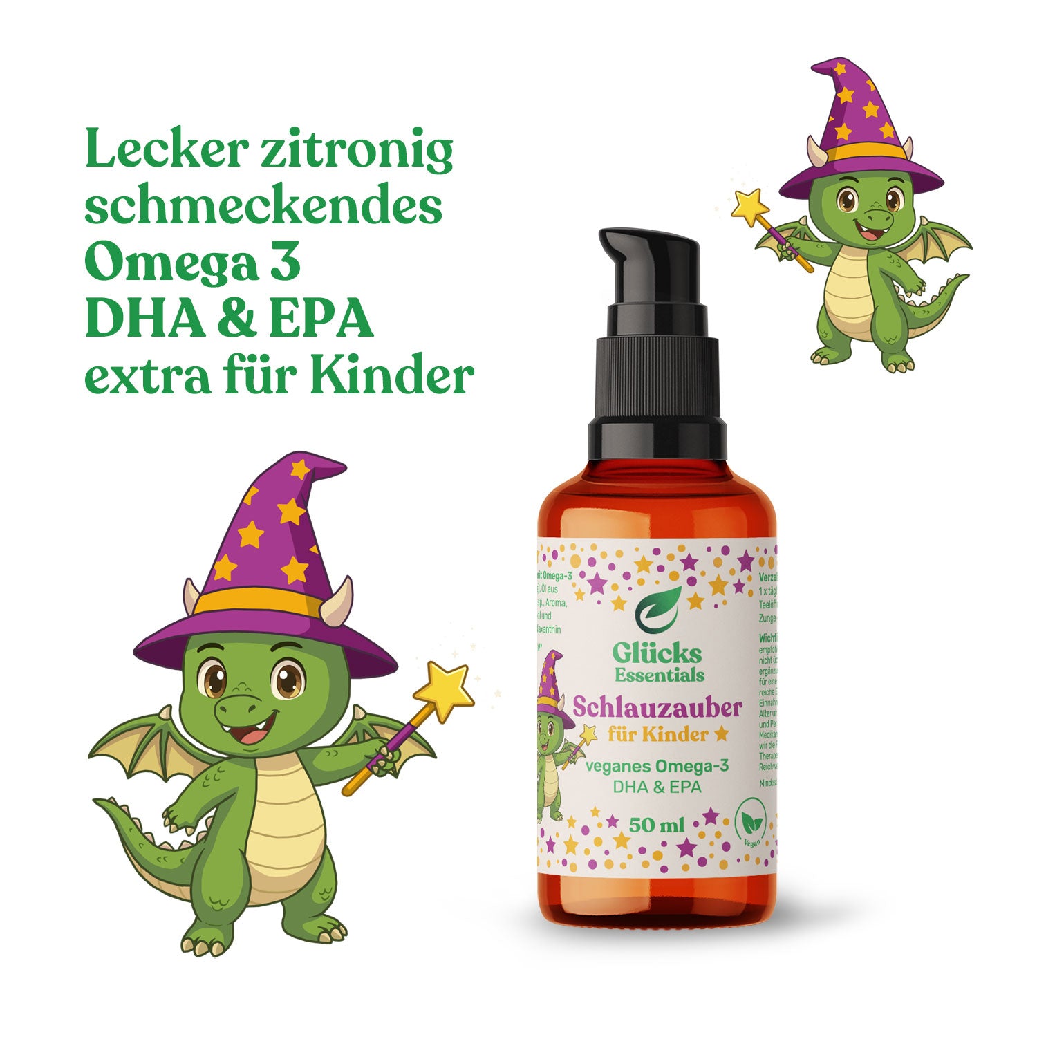 Schlauzauber + gratis glücksi Buch - Omega 3 DHA/EPA für Kinder - 50ml