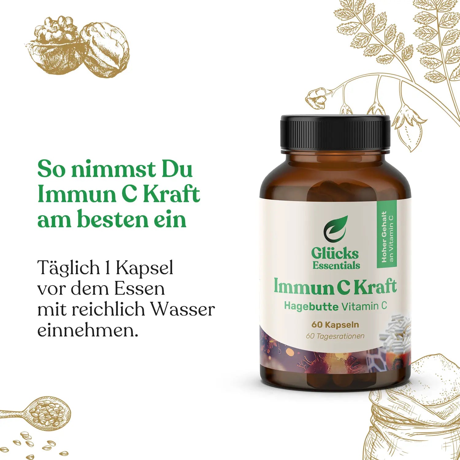 Immun C Kraft - Vitamin C aus Hagebutte - 60 Kapseln